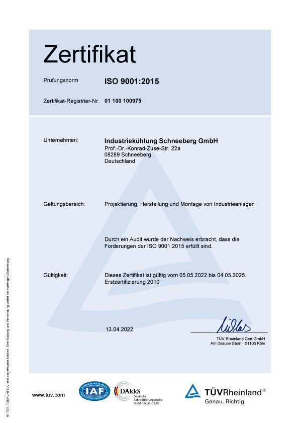 Zertifikat Prüfungsnorm ISO 9001:2015